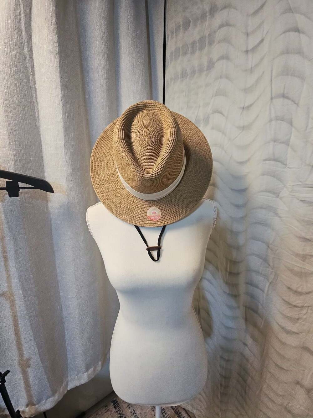 Furtalk Straw Sun Hat Size M/L Khaki Panama Fedora UPF 50+
